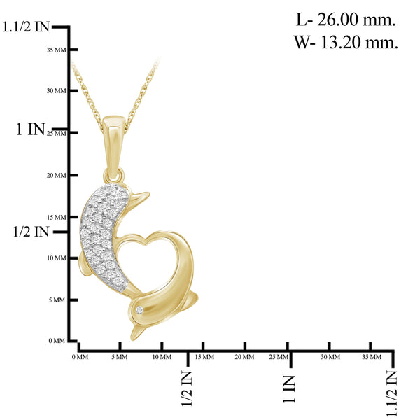 JewelonFire 1/7 Ctw White Diamond 14K Gold over Silver Dolphins Pendant