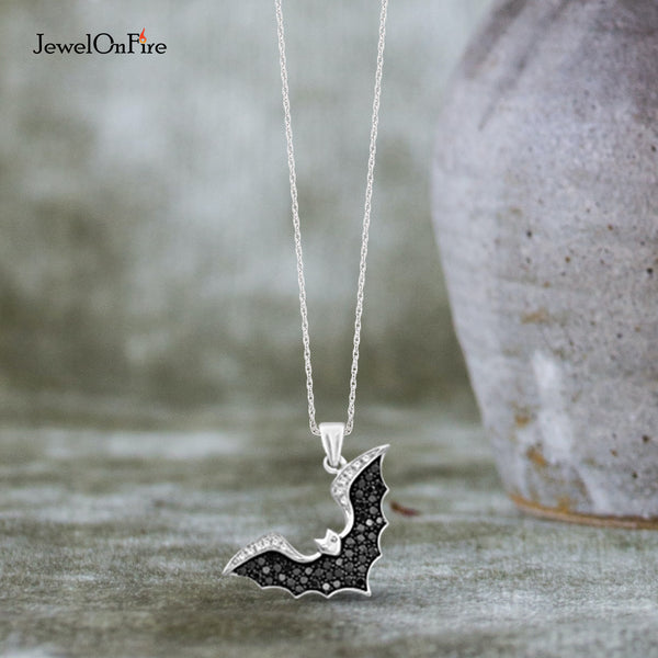 JewelonFire 1.00 Ctw Black & White Diamond Sterling Silver Bat Pendant