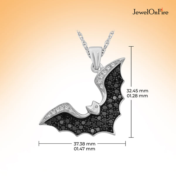 JewelonFire 1.00 Ctw Black & White Diamond Sterling Silver Bat Pendant