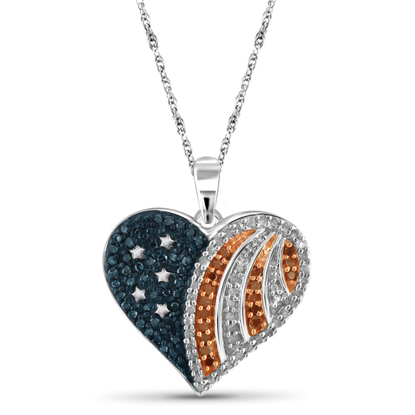 JewelonFire 1/3 Carat T.W. Multi Color Diamond Sterling Silver American Flag Heart Pendant