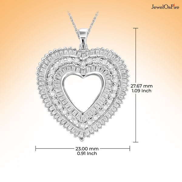 JewelonFire 1 Carat T.W. Round and Baguette-Cut White Diamond Sterling Silver Heart Pendant - Assorted Colors