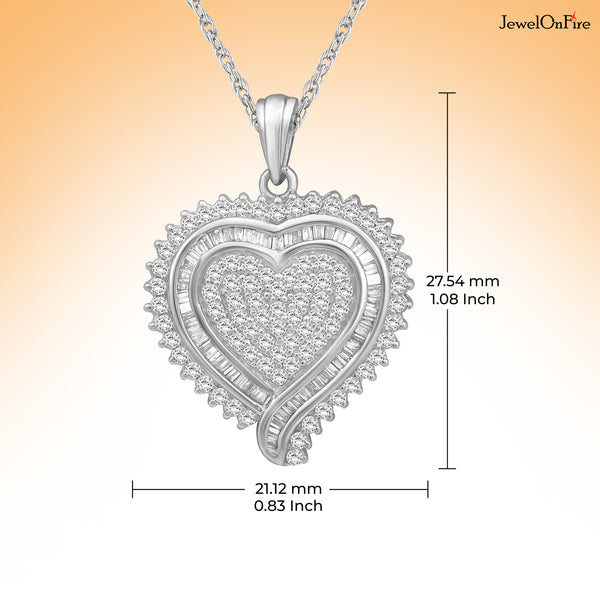 JewelonFire 1 Carat T.W. White Diamond Sterling Silver Solid Heart Dual Pendant - Assorted Colors