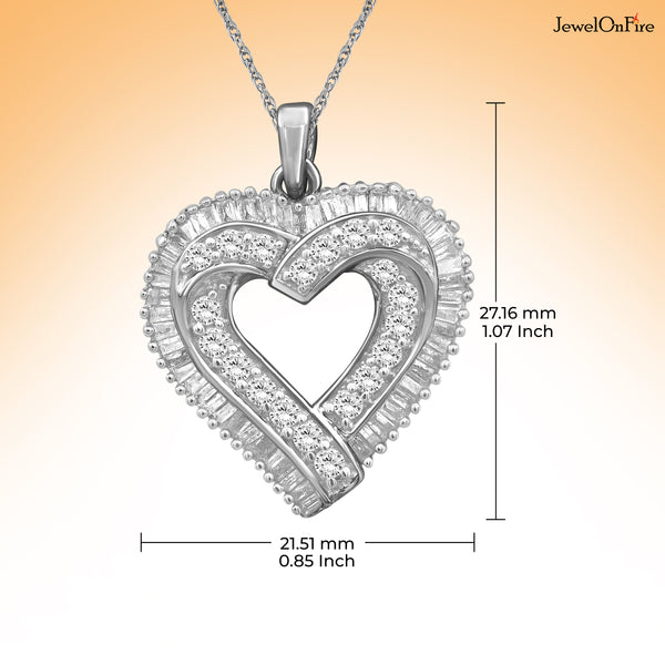 JewelonFire 1 Carat T.W. White Diamond Sterling Silver Overlaping Heart Pendant - Assorted Colors