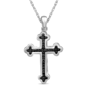 JewelonFire Accent Black Diamond Cross Pendant in Sterling Silver