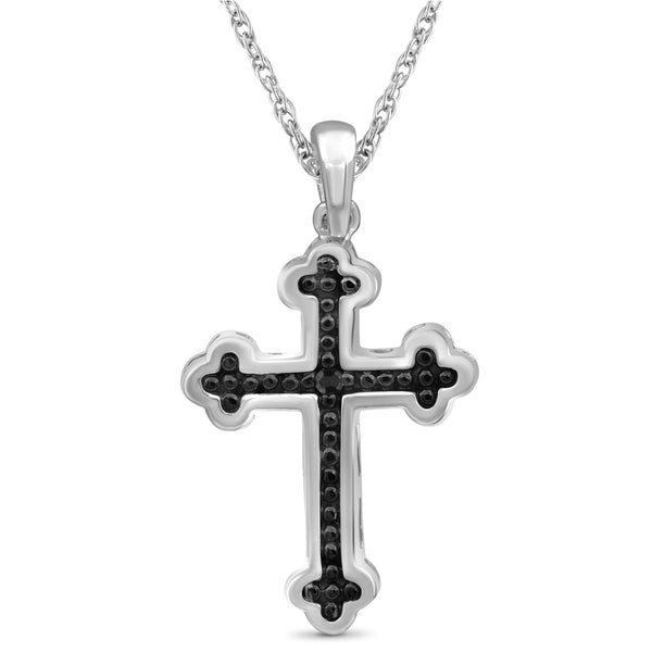 JewelonFire Accent Black Diamond Cross Pendant in Sterling Silver