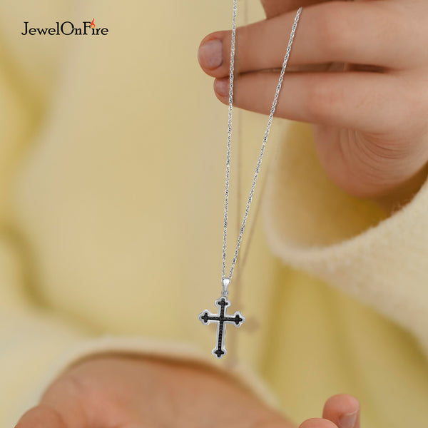 JewelonFire Accent Black Diamond Cross Pendant in Sterling Silver