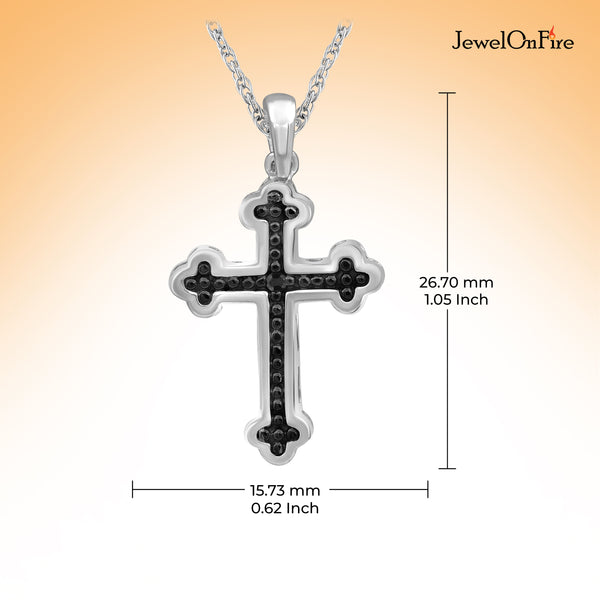 JewelonFire Accent Black Diamond Cross Pendant in Sterling Silver