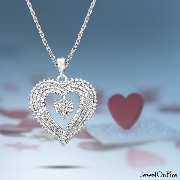 JewelonFire White Diamond Accent Sterling Silver Heart Pendant - Assorted Colors