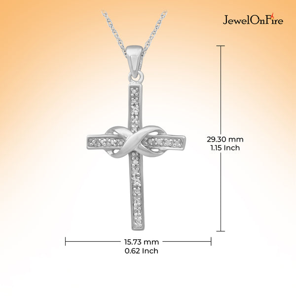 JewelonFire Accent White Diamond Infinity Cross Pendant in Sterling Silver