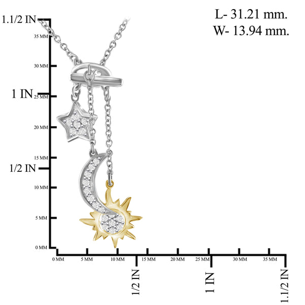 JewelonFire 1/5 Ctw White Diamond Two-Tone Sterling Silver Sun, Moon & Star Pendant