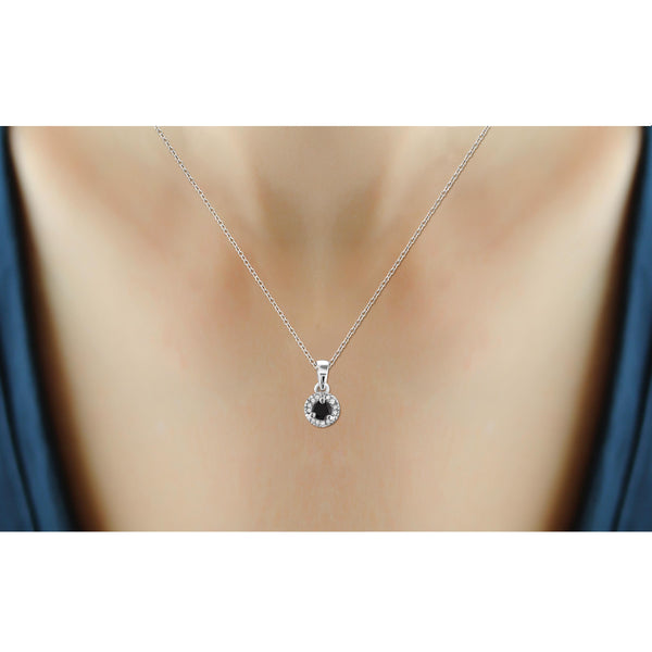 JewelonFire 1/2 Carat T.W. Black And White Diamond Sterling Silver Halo Pendant