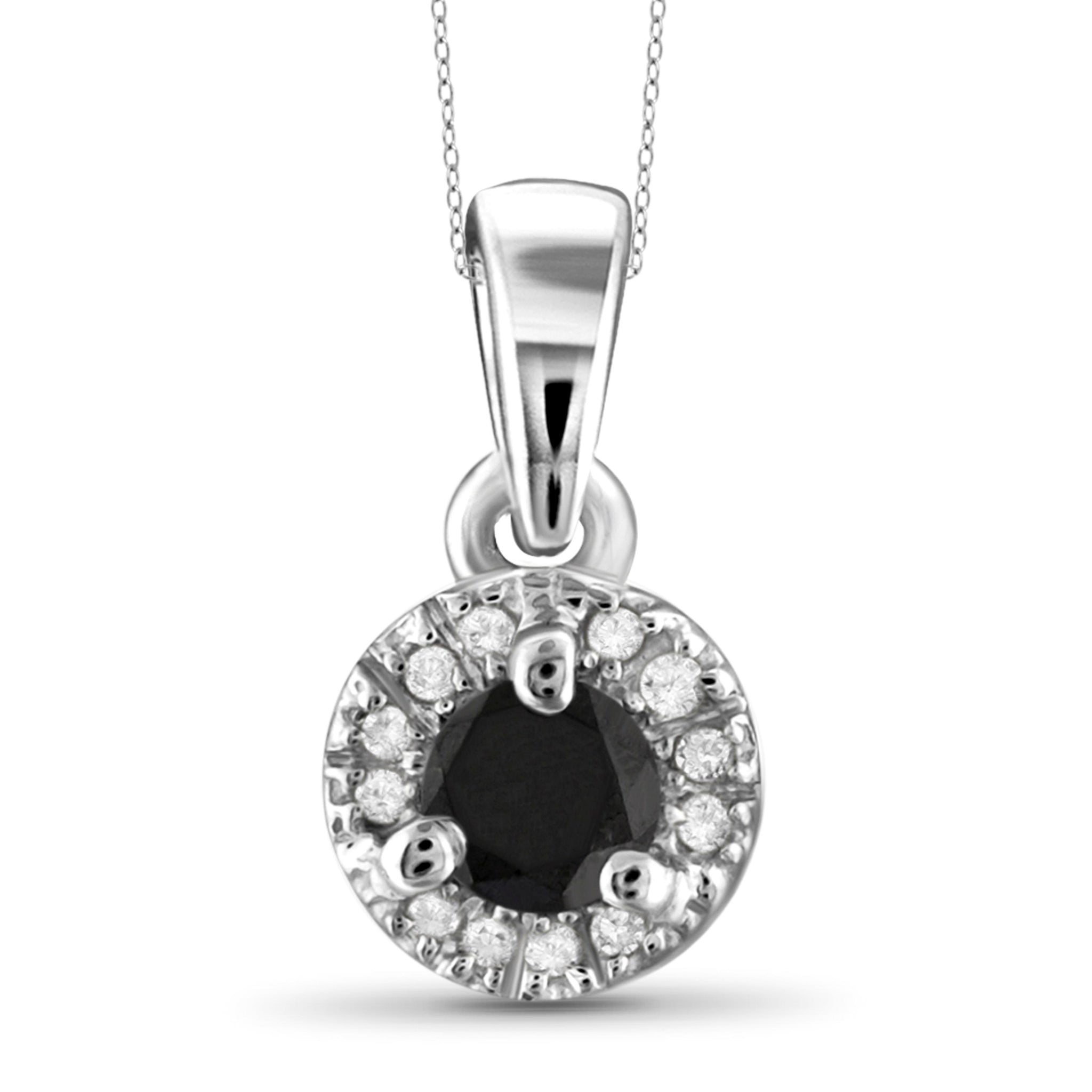 JewelonFire 1/2 Carat T.W. Black And White Diamond Sterling Silver Halo Pendant