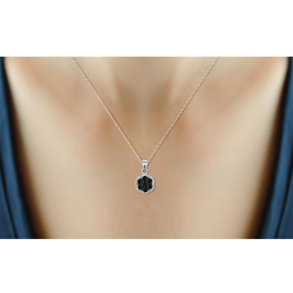 JewelonFire 1/4 Carat T.W. Black And White Diamond Sterling Silver Cluster Pendant