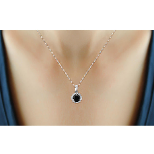 JewelonFire 1.00 Carat T.W. Black And White Diamond Sterling Silver Halo Pendant