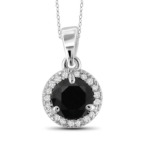 JewelonFire 1.00 Carat T.W. Black And White Diamond Sterling Silver Halo Pendant