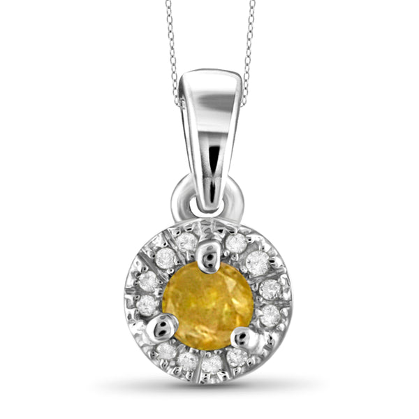 JewelonFire 1/2 Carat T.W. Yellow And White Diamond Sterling Silver Halo Pendant