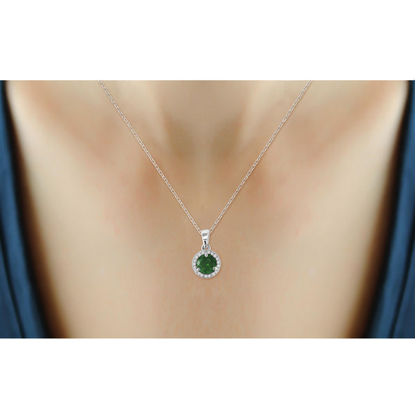 JewelonFire 1.00 Carat T.W. Green And White Diamond Sterling Silver Halo Pendant