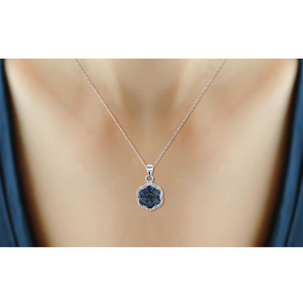 JewelonFire 1.00 Carat T.W. Blue And White Diamond Sterling Silver Cluster Pendant