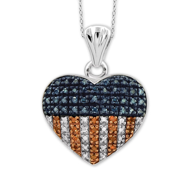 JewelonFire 1/4 Carat T.W. Multi Color Diamond Sterling Silver American Flag Heart Pendant