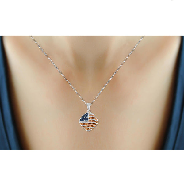 JewelonFire 1/3 Carat T.W. Multi Color Diamond Sterling Silver American Flag Pendant