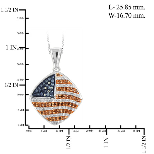 JewelonFire 1/3 Carat T.W. Multi Color Diamond Sterling Silver American Flag Pendant