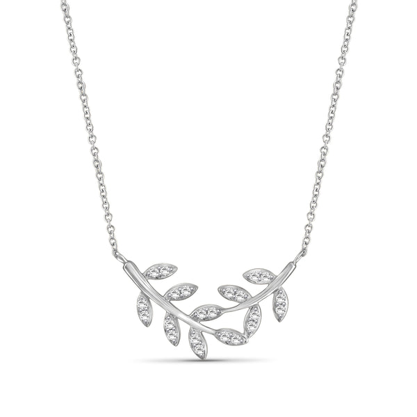 JewelonFire 1/4 Carat T.W. White Diamond Sterling Silver Leaf Necklace - Assorted Colors