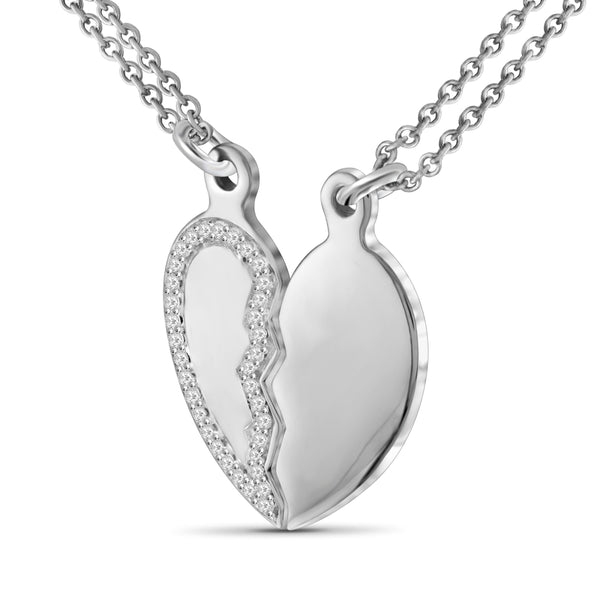 JewelonFire 1/10 Ctw White Diamond Sterling Silver Heart Pendant - Assorted Colors