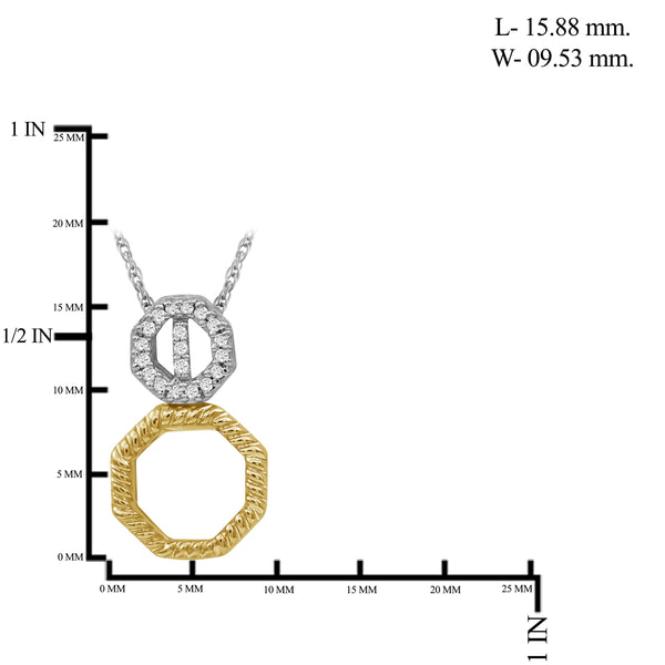 JewelonFire 1/20 Carat T.W. White Diamond Two Tone Sterling Silver Octagon Pendant