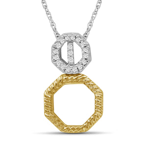 JewelonFire 1/20 Carat T.W. White Diamond Two Tone Sterling Silver Octagon Pendant