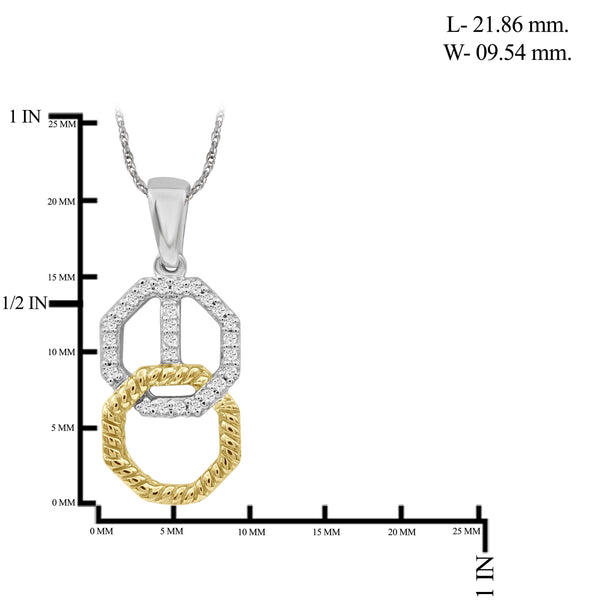 JewelonFire 1/10 Carat T.W. White Diamond Two Tone Silver Octagon Pendant