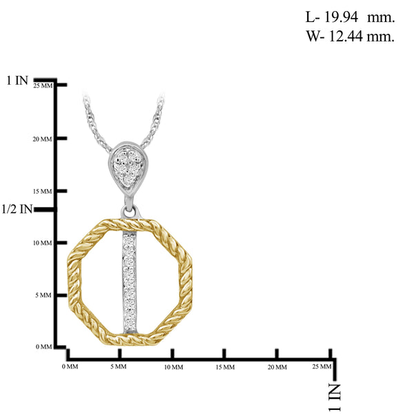 JewelonFire 1/20 Carat T.W. White Diamond Two Tone Sterling Silver Octagon Pendant