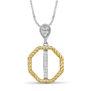 JewelonFire 1/20 Carat T.W. White Diamond Two Tone Sterling Silver Octagon Pendant