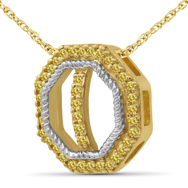 JewelonFire 1/7 Carat T.W. Yellow Diamond Two Tone Silver Octagon Pendant