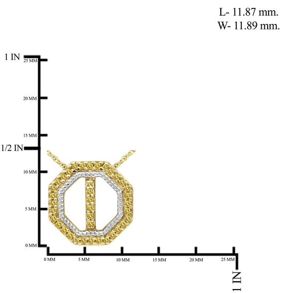 JewelonFire 1/7 Carat T.W. Yellow Diamond Two Tone Silver Octagon Pendant