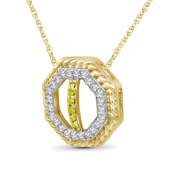 JewelonFire 1/7 Carat T.W. Yellow And White Diamond Sterling Silver Octagon Pendant - Assorted Colors