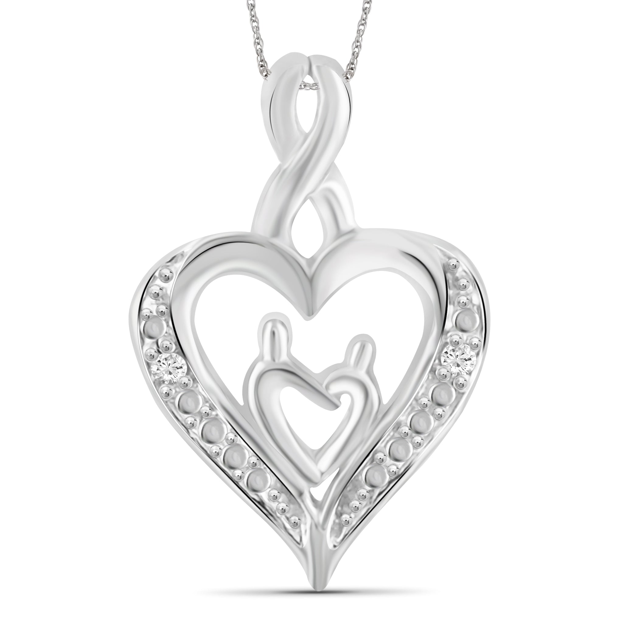 JewelonFire White Diamond Accent Sterling Silver Mother and Child Heart Pendant - Assorted Colors