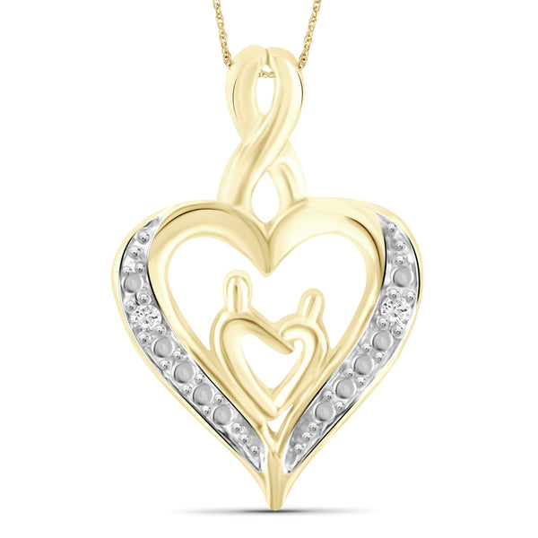 JewelonFire White Diamond Accent Sterling Silver Mother and Child Heart Pendant - Assorted Colors