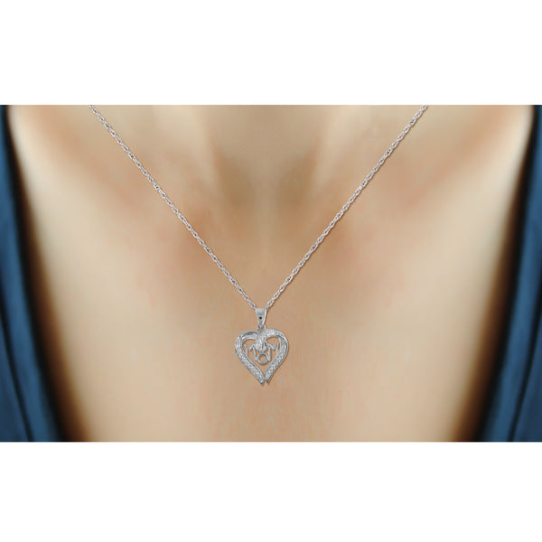 JewelonFire White Diamond Accent Sterling Silver Mom Heart Pendant - Assorted Colors