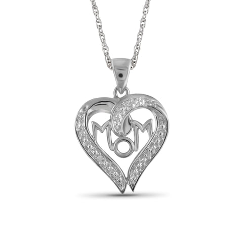 JewelonFire White Diamond Accent Sterling Silver Mom Heart Pendant - Assorted Colors