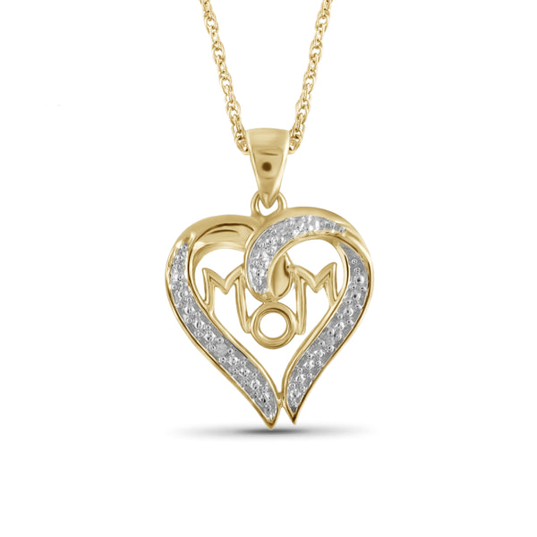 JewelonFire White Diamond Accent Sterling Silver Mom Heart Pendant - Assorted Colors