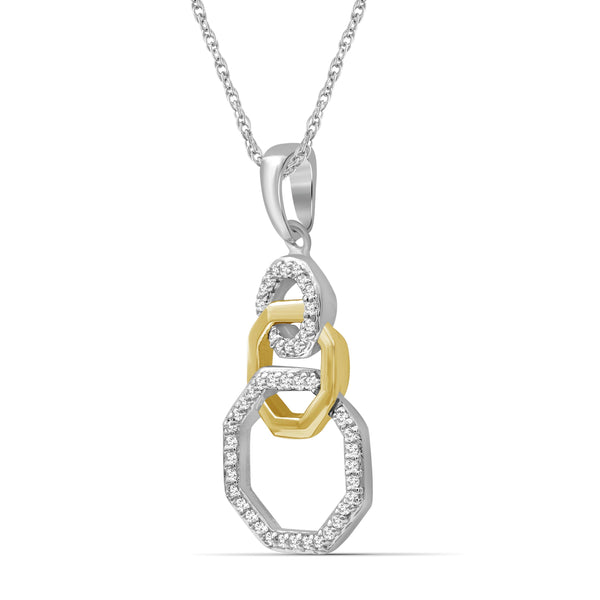 JewelonFire 1/7 Carat T.W. White Diamond Two Tone Silver Octagon Pendant