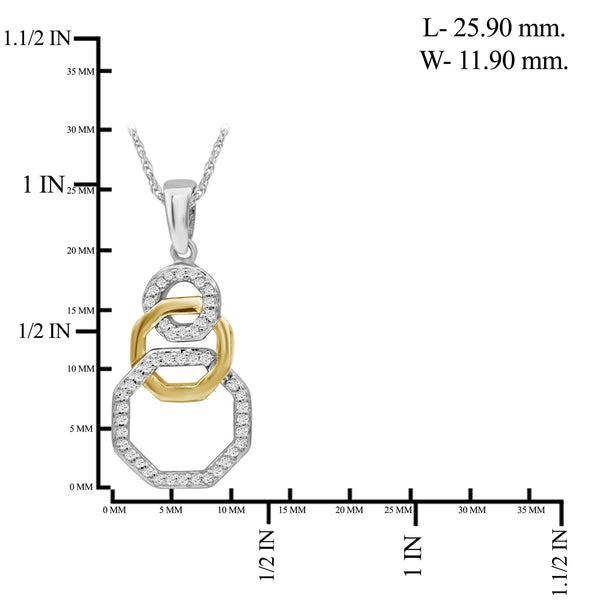 JewelonFire 1/7 Carat T.W. White Diamond Two Tone Silver Octagon Pendant