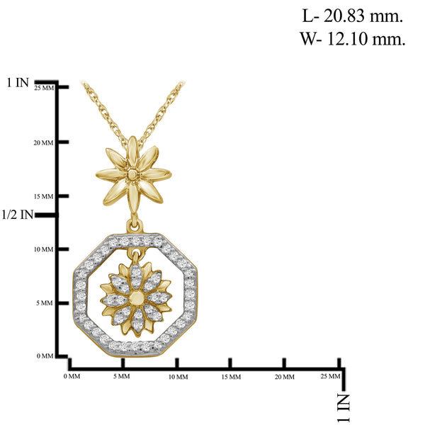 JewelonFire 1/7 Carat T.W. White Diamond Sterling Silver Flower Octagon Pendant - Assorted Colors