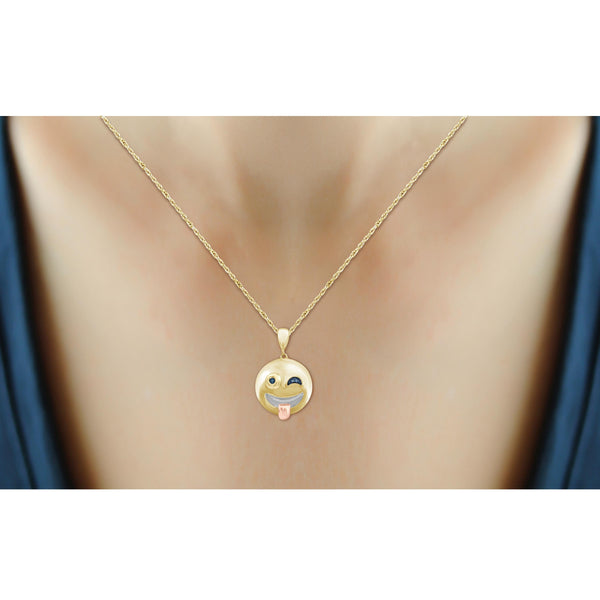 JewelonFire Accent Blue Diamond Three Tone Sterling Silver Emoji Pendant