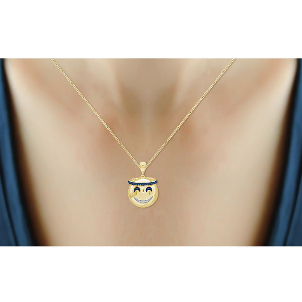 JewelonFire 1/10 Ctw Blue And White Diamond 14k Gold Over Silver Emoji Pendant