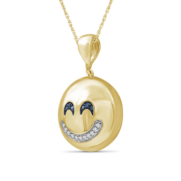 JewelonFire 1/20 Ctw Blue And White Diamond 14k Gold Over Silver Emoji Pendant