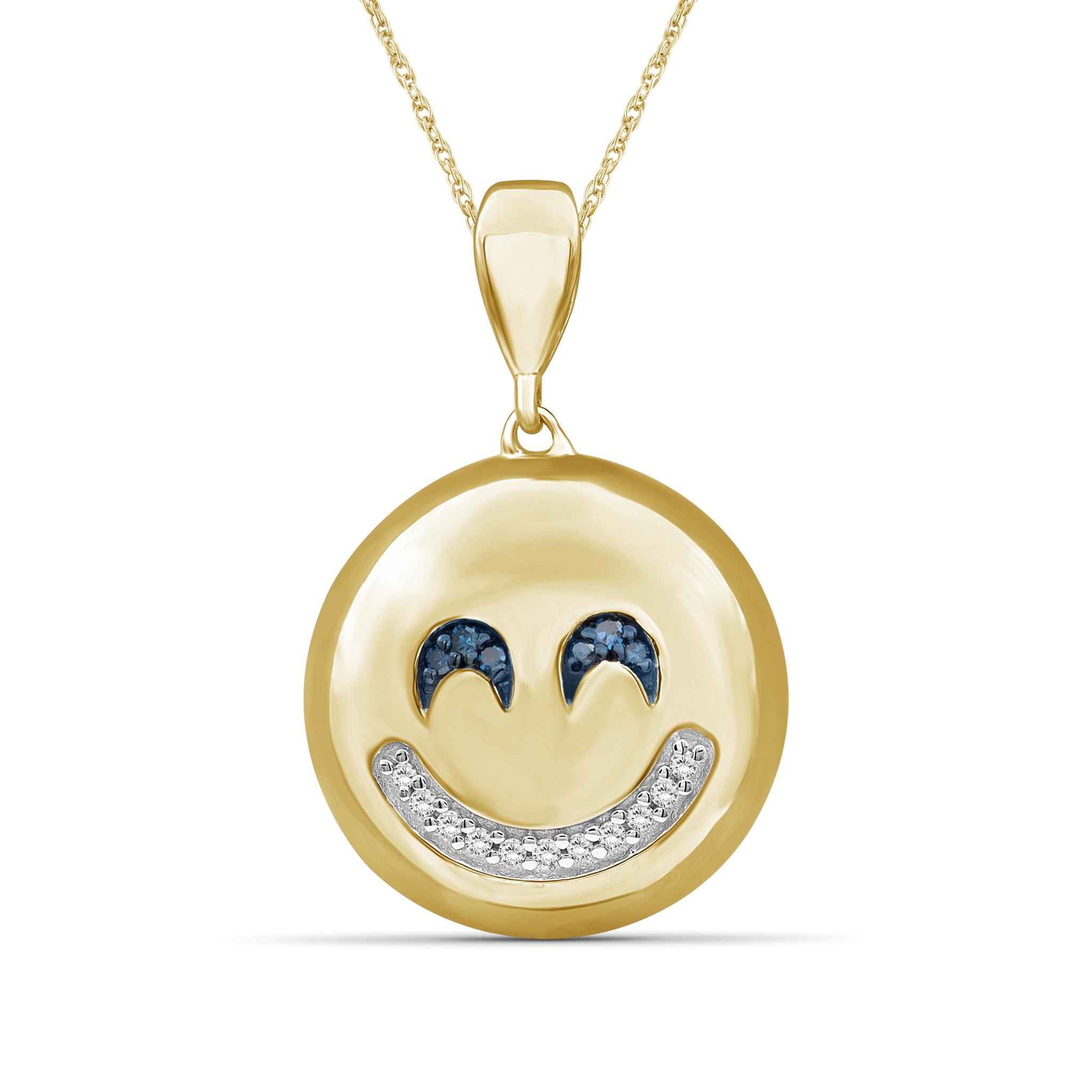 JewelonFire 1/20 Ctw Blue And White Diamond 14k Gold Over Silver Emoji Pendant