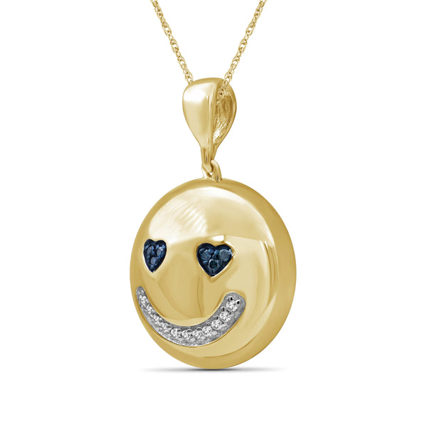 JewelonFire 1/20 Ctw Blue And White Diamond 14k Gold Over Silver Emoji Pendant