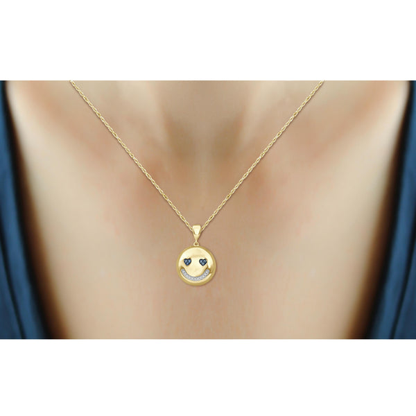 JewelonFire 1/20 Ctw Blue And White Diamond 14k Gold Over Silver Emoji Pendant