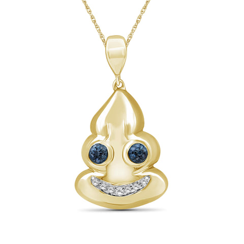 JewelonFire 1/10 Ctw Blue And White Diamond 14k Gold Over Silver Emoji Pendant